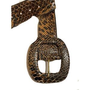 Snake print Brown Leatherock Belt size 34 leather 2 inches wide Large buckle USA